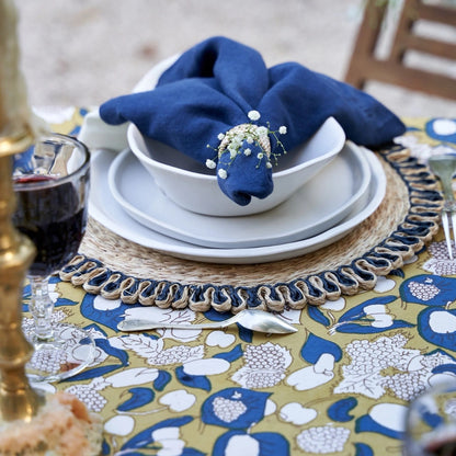 French Tablecloth Forest Harvest Mustard & Blue