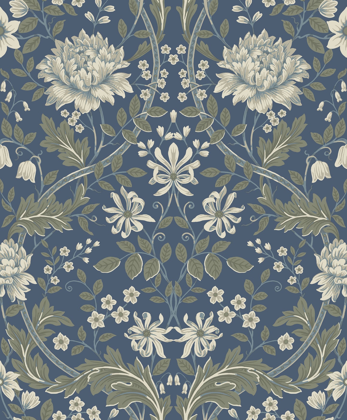 Sutton Honeysuckle Floral Damask Unpasted Wallpaper