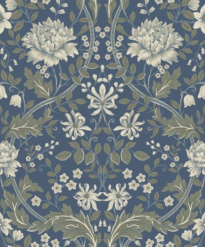 Sutton Honeysuckle Floral Damask Unpasted Wallpaper
