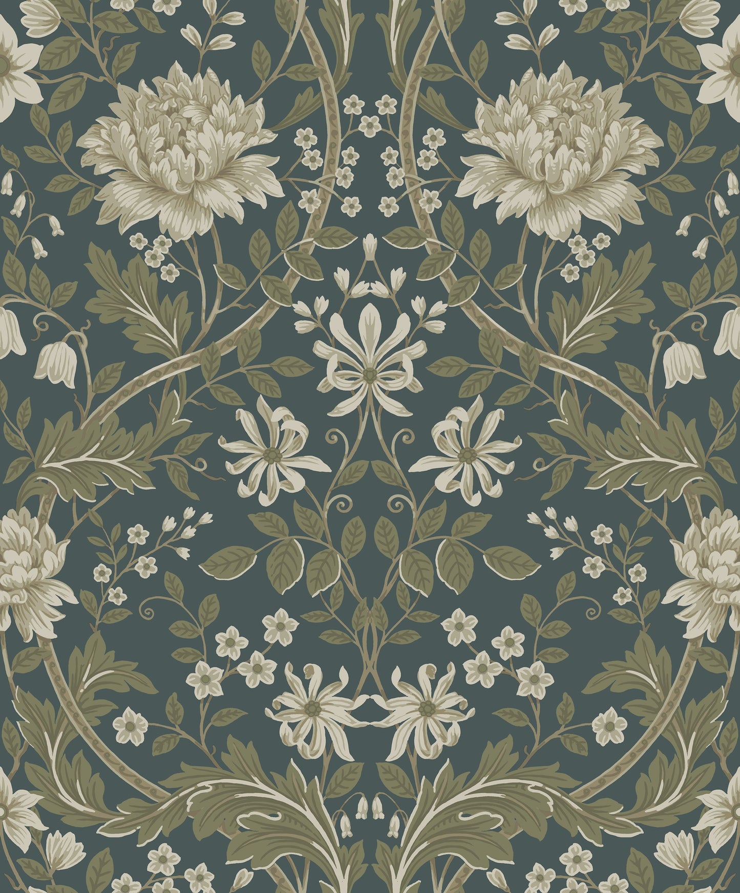 Sutton Honeysuckle Floral Damask Unpasted Wallpaper