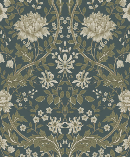 Sutton Honeysuckle Floral Damask Unpasted Wallpaper