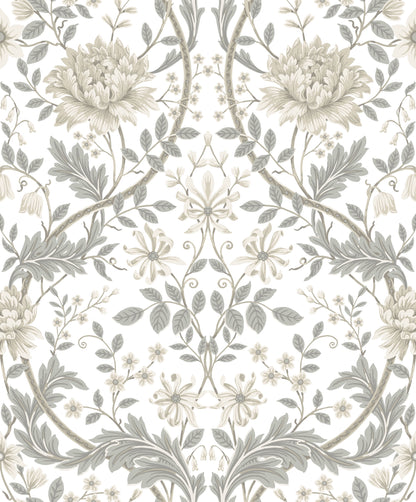 Sutton Honeysuckle Floral Damask Unpasted Wallpaper