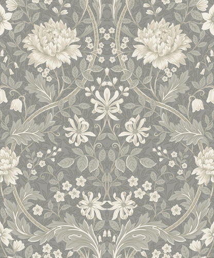 Sutton Honeysuckle Floral Damask Unpasted Wallpaper