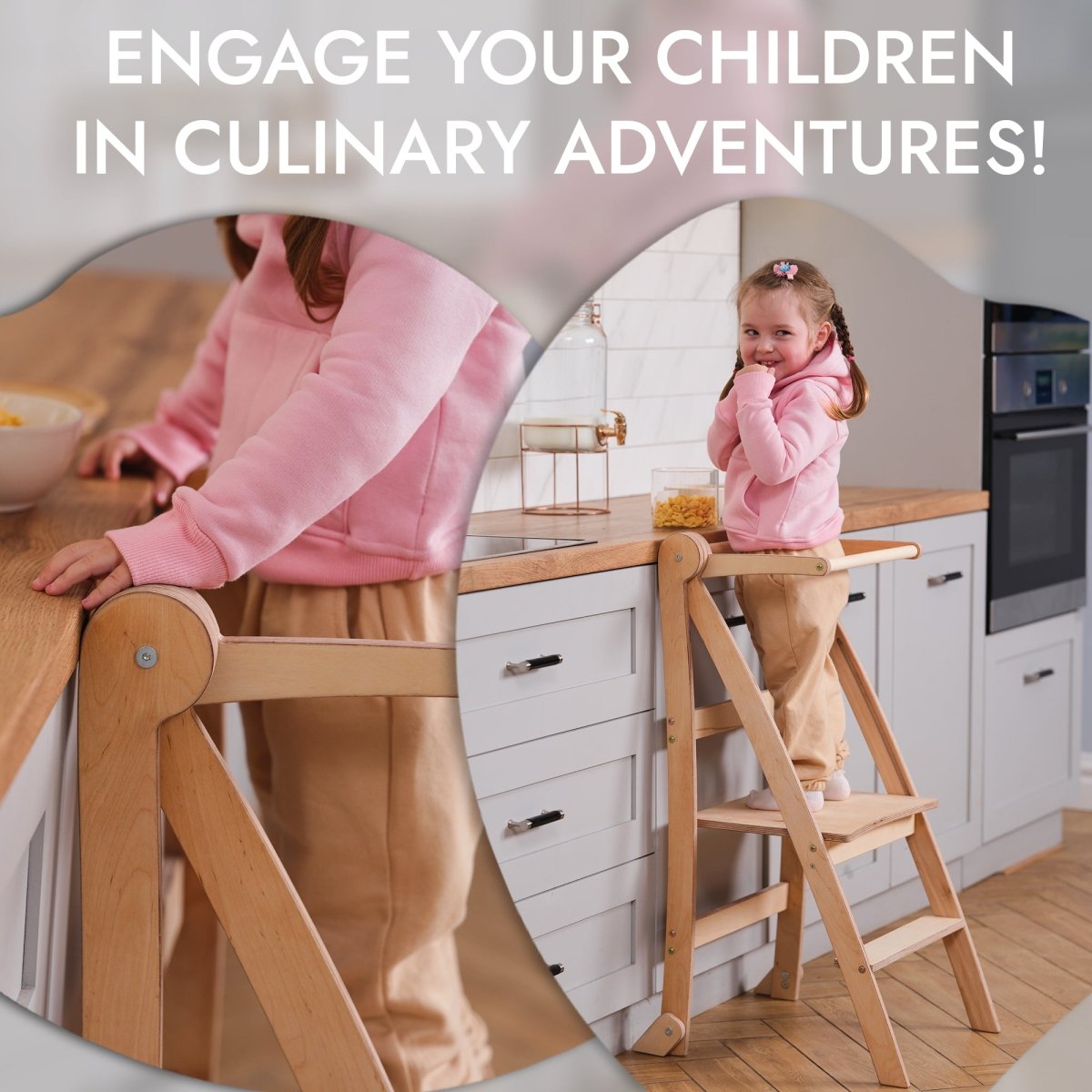 Learning Tower: Foldable Step Stool for Kids & Toddlers - Beige