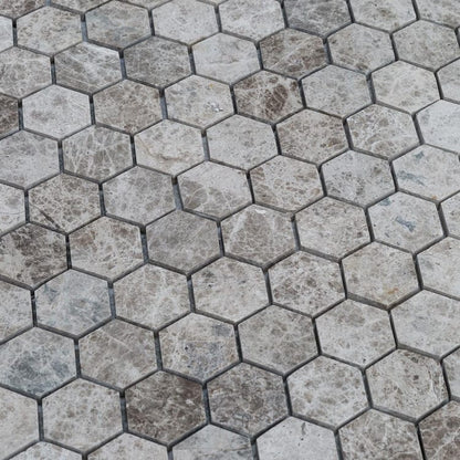 Silver Emperador Marble Hexagon 2" Polished Mosaic Floor and Wall Tile - Livfloors Collection