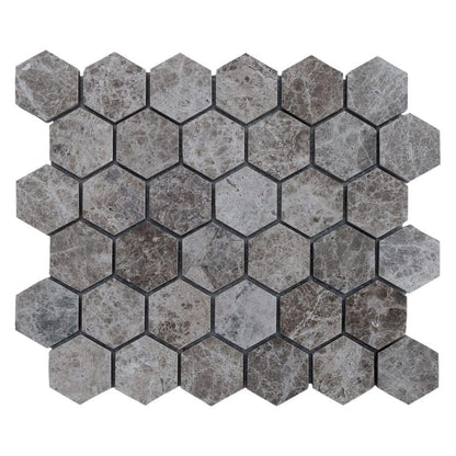 Silver Emperador Marble Hexagon 2" Polished Mosaic Floor and Wall Tile - Livfloors Collection