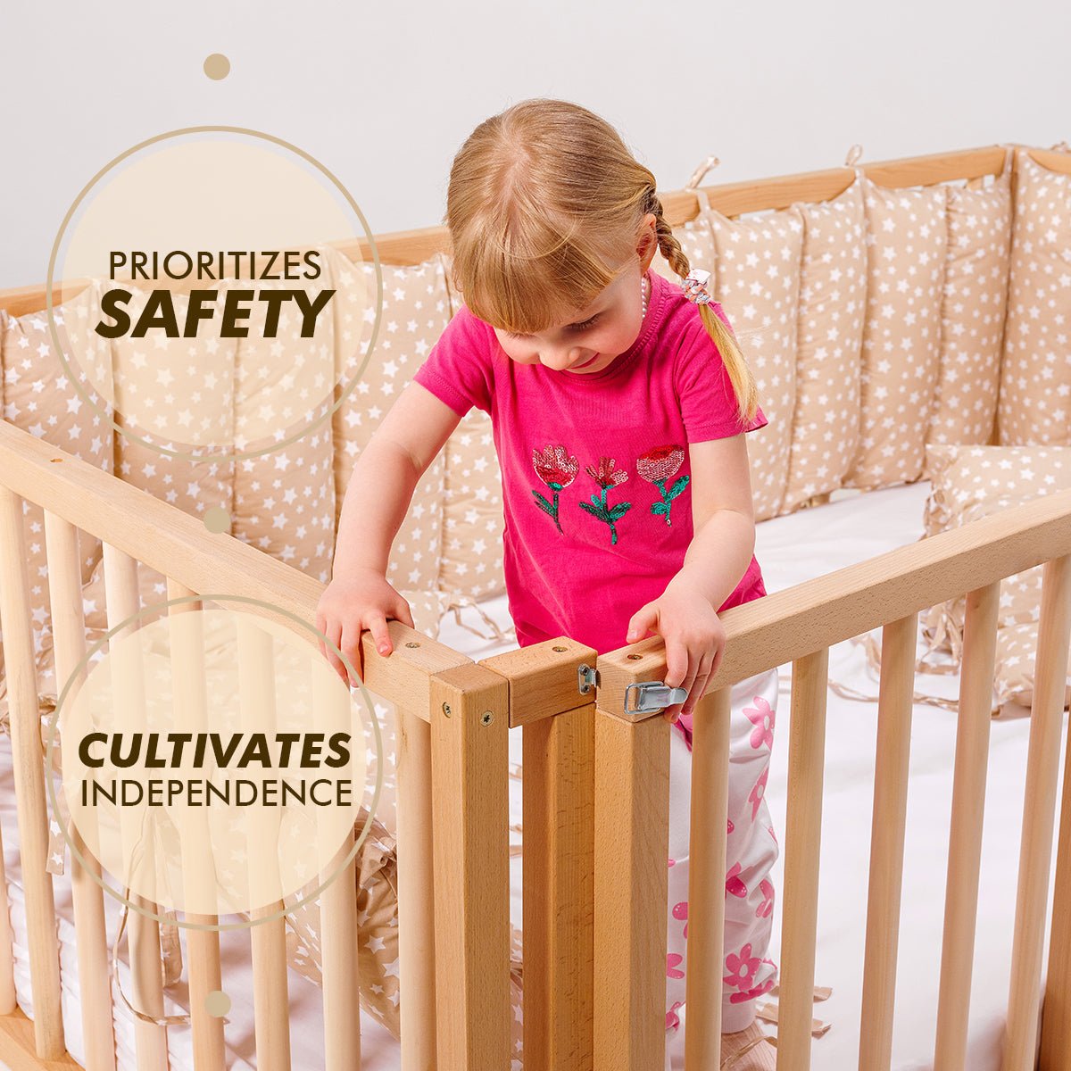 Full Montessori Floor Bed Frame for Toddlers with Fence
