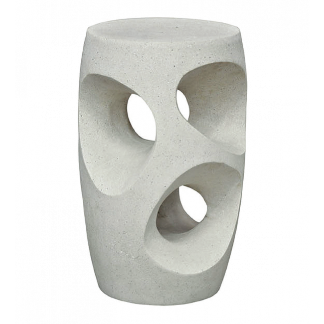 Concrete stool with geometric design on a white background