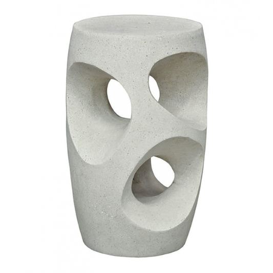 Concrete stool with geometric design on a white background