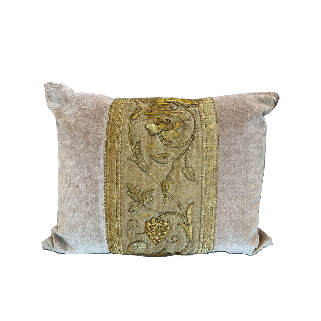 Antique Embroidery & Velvet Pillow Throw Pillow 20" X 16"  by Tara Shaw