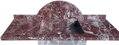 Marble countertop with a red and white pattern on a white background