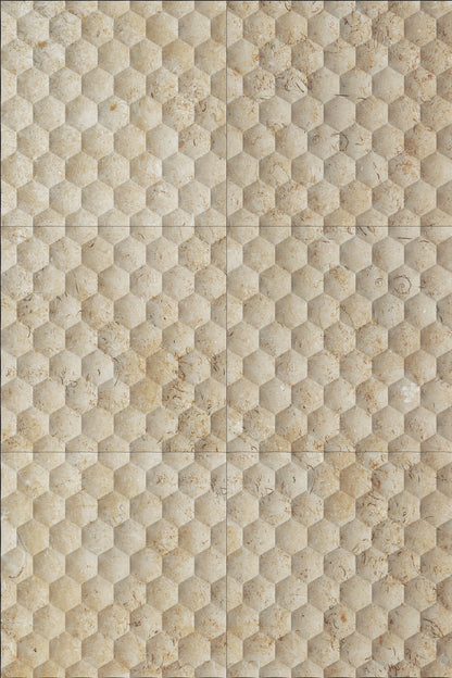 Seabed Limestone Field Dimensional Carved Stone HEXAGON Wall Tile - Livfloors Collection