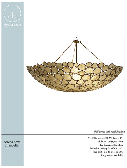 Serena bowl chandelier with metal detailing on a white background