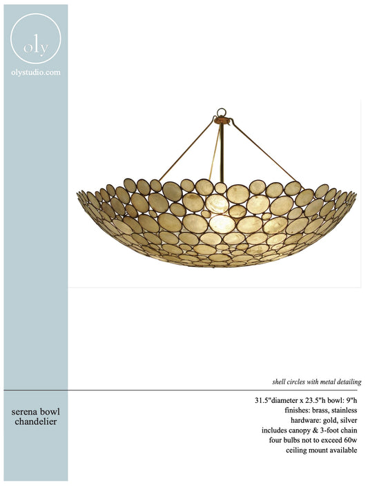 Serena bowl chandelier with metal detailing on a white background