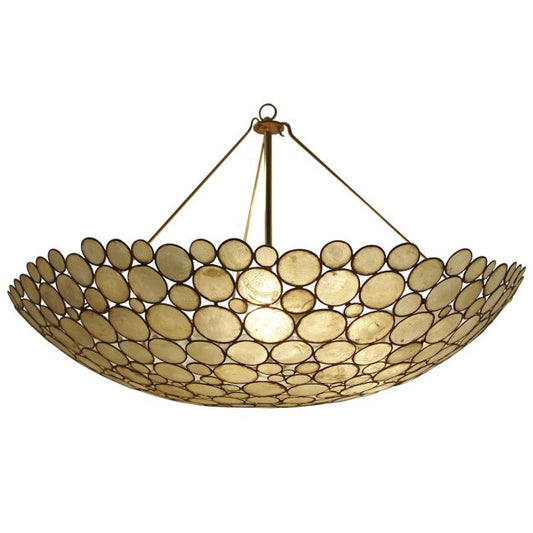 Decorative ceiling light fixture with circular design on a white background