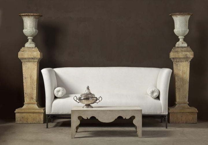 Contemporary Linen Sofa with Iron Base by Tara Shaw