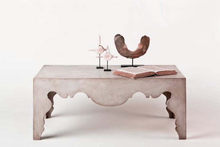 Contemporary Rococo Coffee Table in Painted Swedish Finish by Tara Shaw with artwork sitting on top