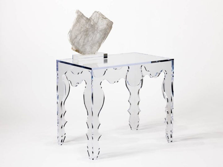 Contemporary Rococo Console Table in Acrylic by Tara Shaw with art sitting on top
