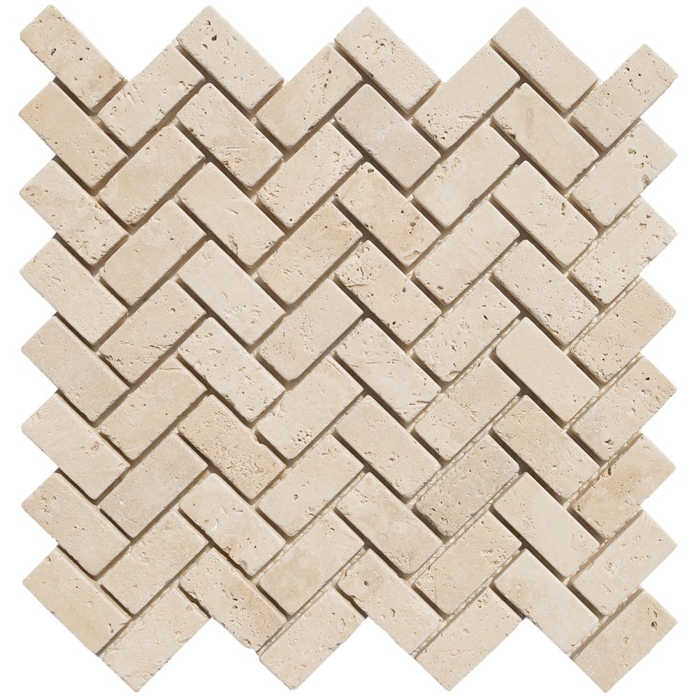 Light Beige Travertine Tumbled Mosaic Floor and Wall Tile - Livfloors Collection