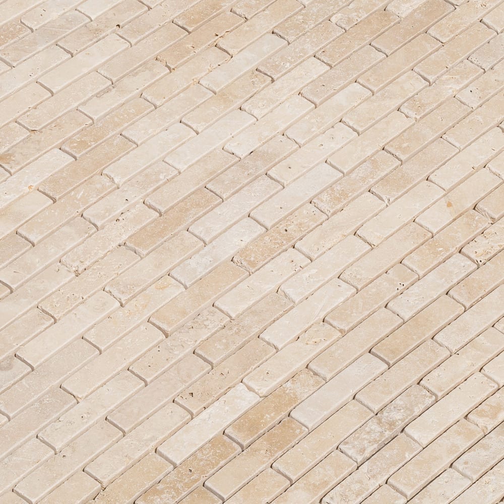 Light Beige Travertine Tumbled Mosaic Floor and Wall Tile - Livfloors Collection