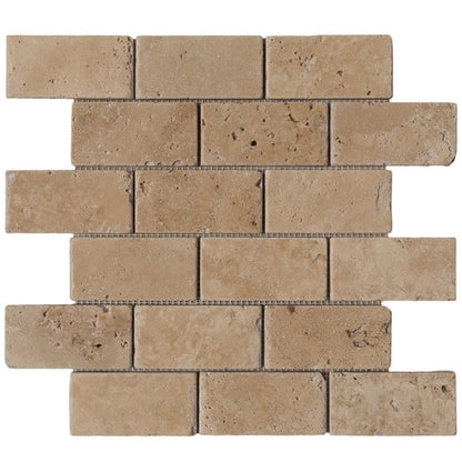 Riverbed Walnut Travertine Tumbled Mosaic Floor and Wall Tile - Livfloors Collection