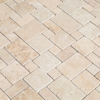 Classic Beige Travertine Versailles Pattern Tumbled Mosaic Floor and Wall Tile - Livfloors Collection