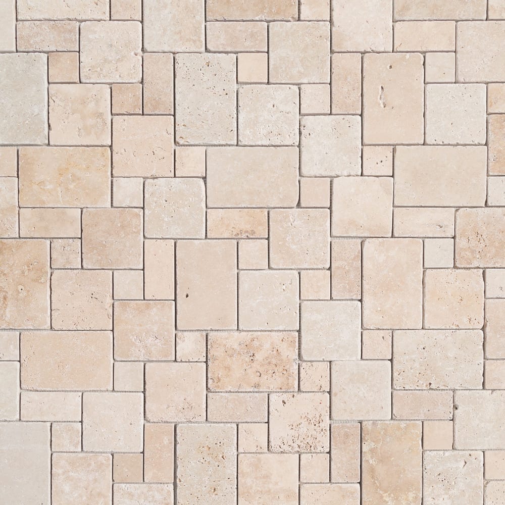 Classic Beige Travertine Versailles Pattern Tumbled Mosaic Floor and Wall Tile - Livfloors Collection