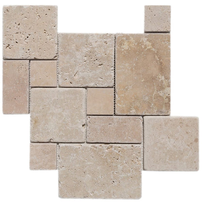 Classic Beige Travertine Versailles Pattern Tumbled Mosaic Floor and Wall Tile - Livfloors Collection