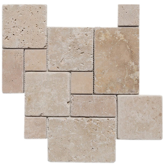 Classic Beige Travertine Versailles Pattern Tumbled Mosaic Floor and Wall Tile - Livfloors Collection