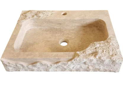 Beige Travertine Rectangular Wall-mount Bathroom Sink Rustic (W)16" (L)24" (H)5"