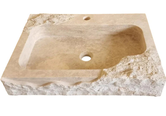Beige Travertine Rectangular Wall-mount Bathroom Sink Rustic (W)16" (L)24" (H)5"