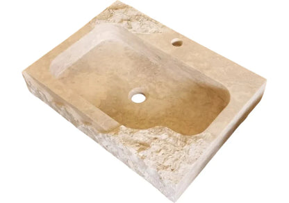 Beige Travertine Rectangular Wall-mount Bathroom Sink Rustic (W)16" (L)24" (H)5"