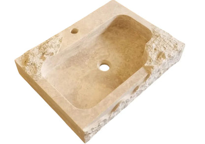Beige Travertine Rectangular Wall-mount Bathroom Sink Rustic (W)16" (L)24" (H)5"