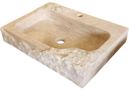 Beige Travertine Rectangular Wall-mount Bathroom Sink Rustic (W)16" (L)24" (H)5"