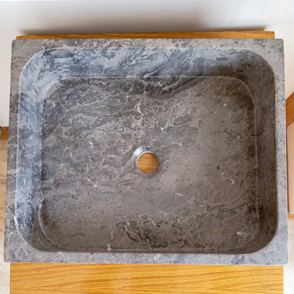 Tundra Gray Marble Rectangular Above Vanity Bathroom Sink (W)16" (L)19.5" (H)5"