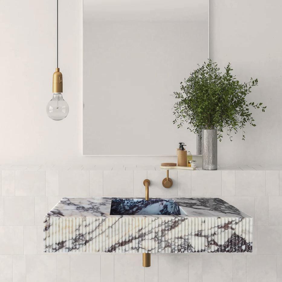 Calcatta Viola Marble Wall-mount Bathroom Vanity Sink Fluted Front (W)20" (L)56"