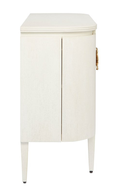 Briallen White Demi-Lune Cabinet by Currey and Company side view 
