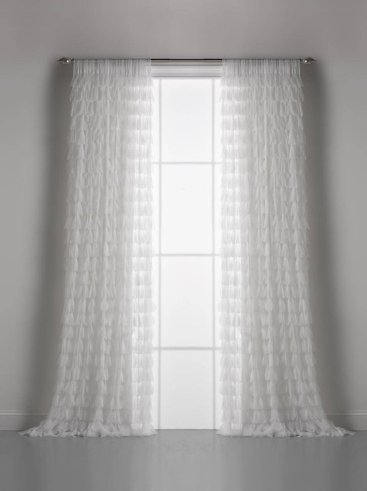 Chichi White Cascading Tulle Petal Window Curtains - Maison de Kristine