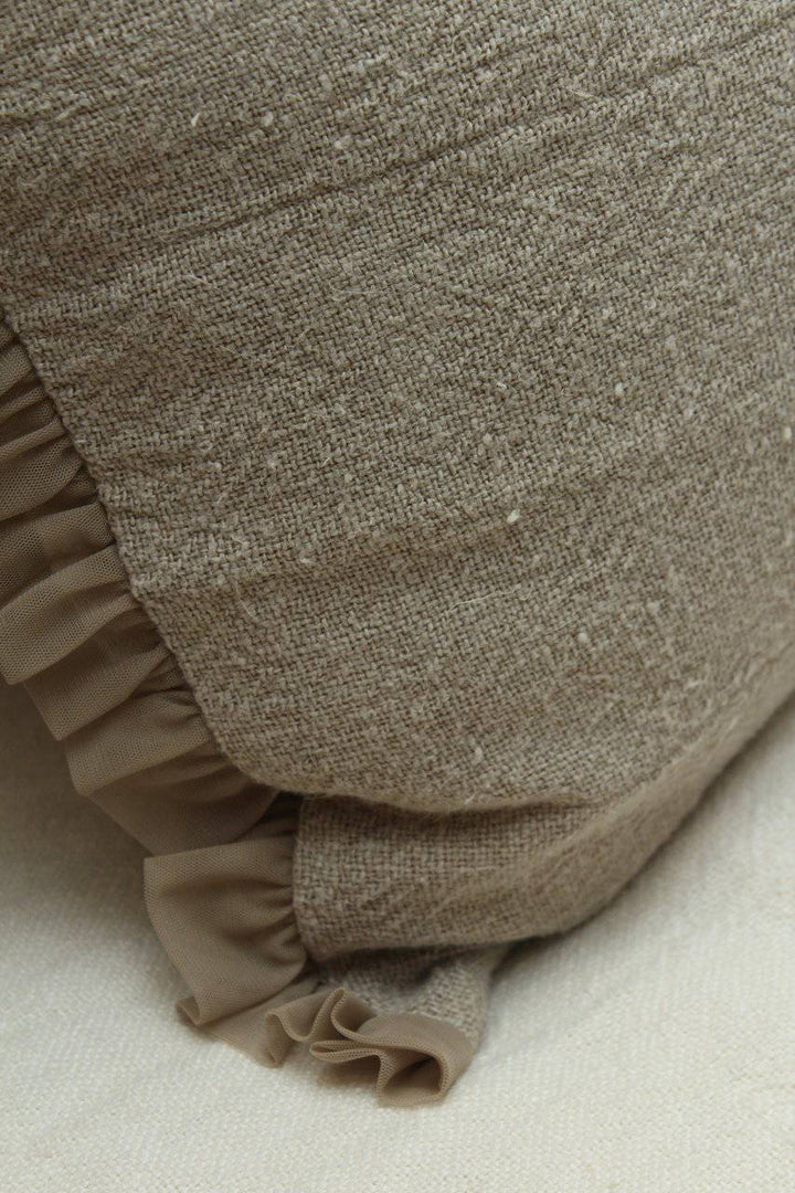 Whisper Flax/Taupe Linen Woven Shams with Tulle Trim Set of 2 - Maison de Kristine