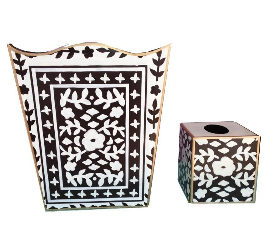 Brown Mosaic Wastebasket and Tissue Holder, Tissue Holder Sold Separately