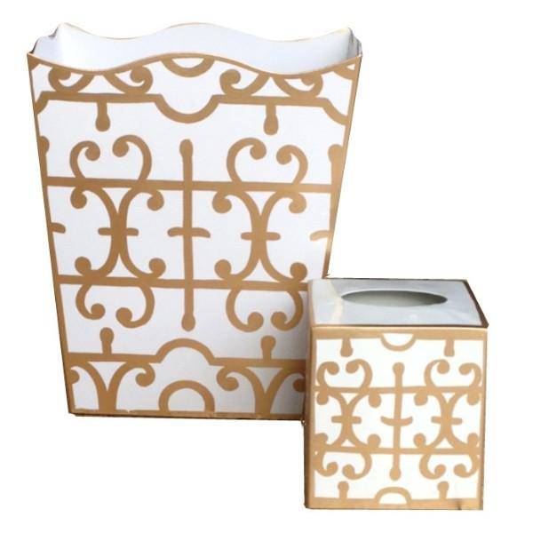 Gold Klimt Wastebasket, Tissue Box Sold Separately - Maison de Kristine