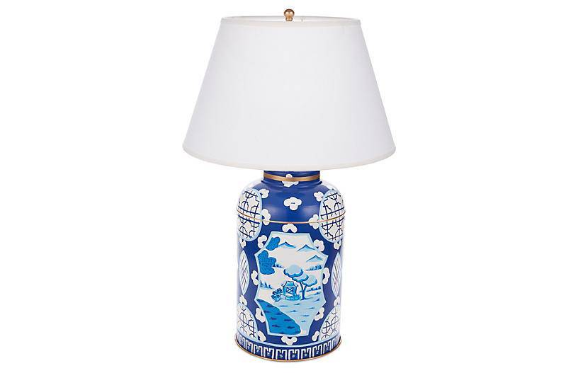 Blue Canton Tea Caddy Table Lamp & Shade by Dana Gibson - Maison de Kristine