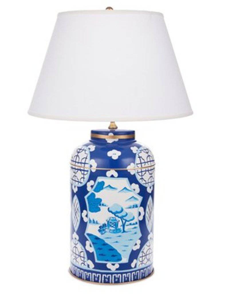 Small Blue Canton Tea Caddy Table Lamp & Shade by Dana Gibson - Maison de Kristine
