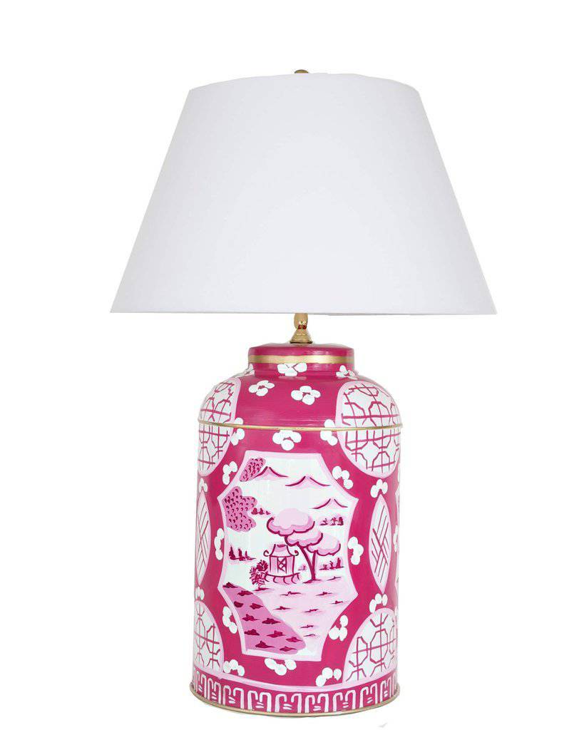 Small Canton Pink Tea Caddy Table Lamp & Shade by Dana Gibson - Maison de Kristine