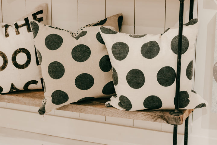 Black Polka Dots Stonewashed Linen Pillow by Sugarboo