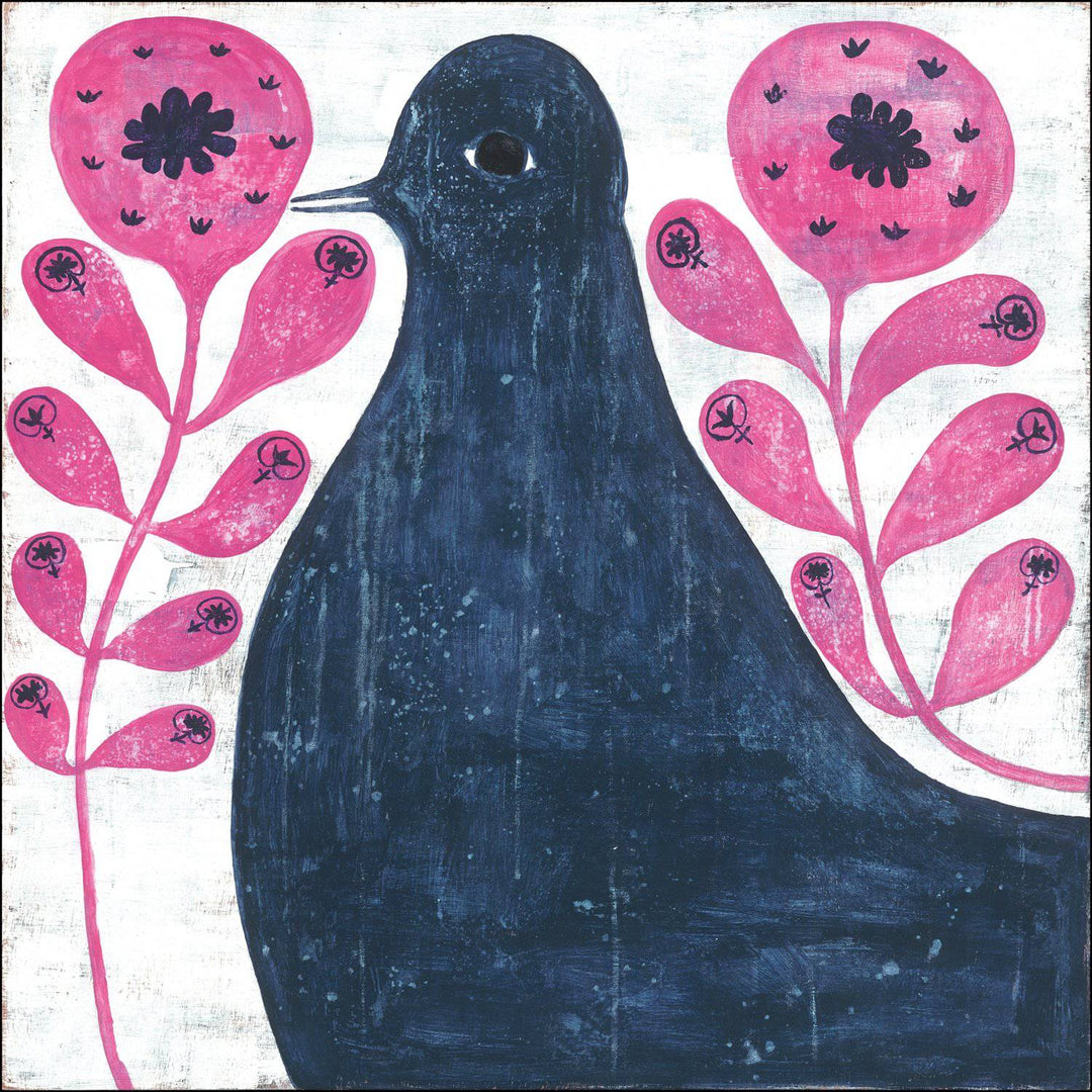 juvenile drawing black bird, colorful drawing black bird, crow, bird in flowers colorful print