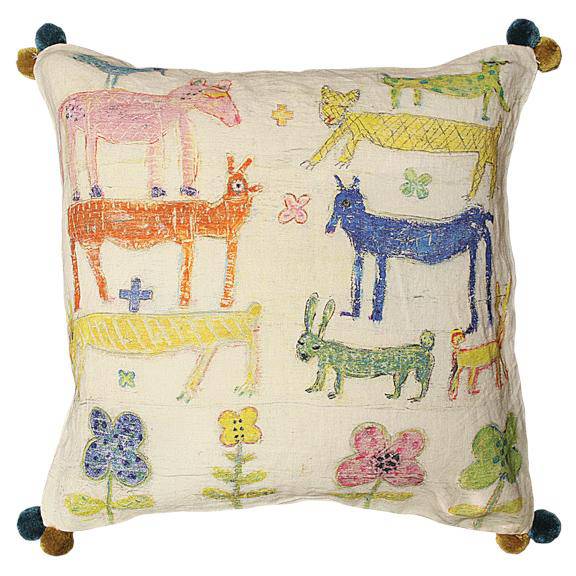 animal lovers pillow, child-like drawings on pillow, gifts for animal lovers, gifts for vegetarians