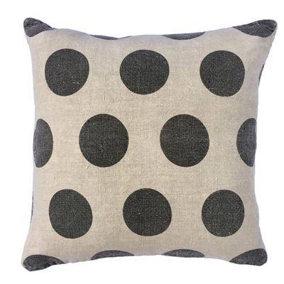 Black Polka Dots Cream Linen Pillow  , pillow with big black dots, fun pillows