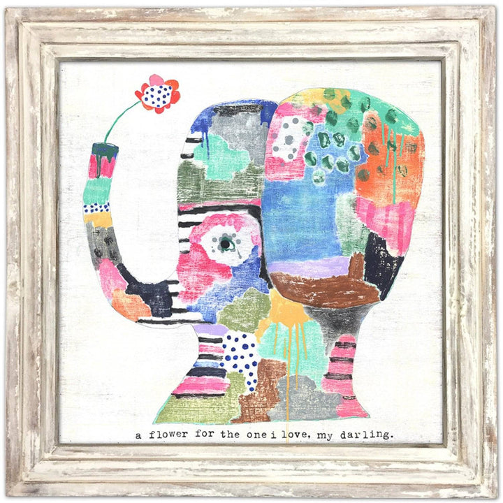 art, painting, childrens art, colorful art, wall-art-23-x23-gallery-wrapped-a-flower-for-the-one-i-love-elephant-art-print-various-sizes-