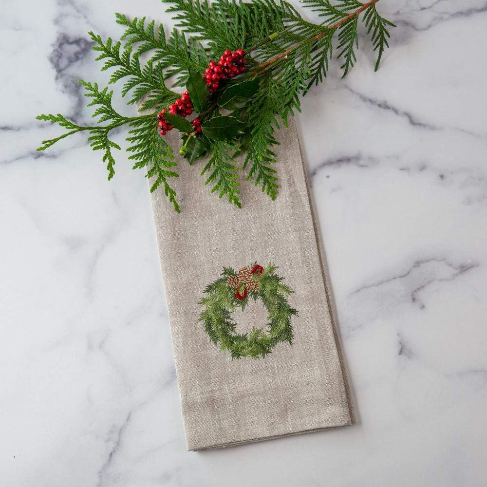 Juniper Wreath Linen Towel by Crown Linen Designs